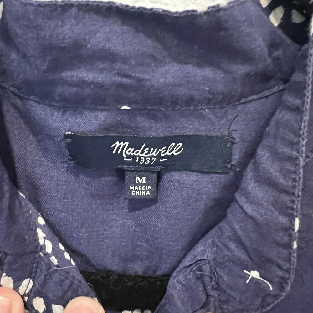 Madewell Blouse Womens Medium Blue Long Sleeve Floral Popover Top Boho Indie - Picture 2 of 6